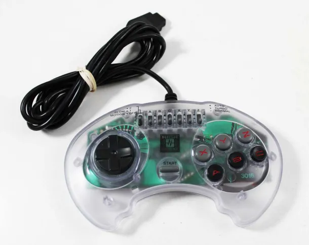 Sega Genesis High Frequency 6 Button Clear Turbo Controller